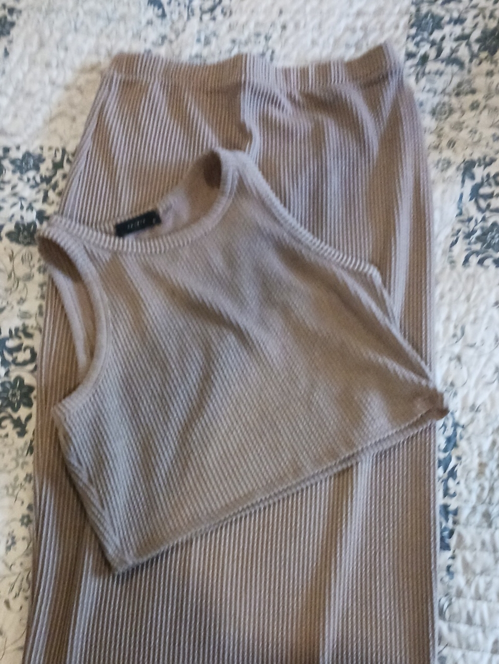 AllSaints A-Line Ribbed Skirt in Taupe